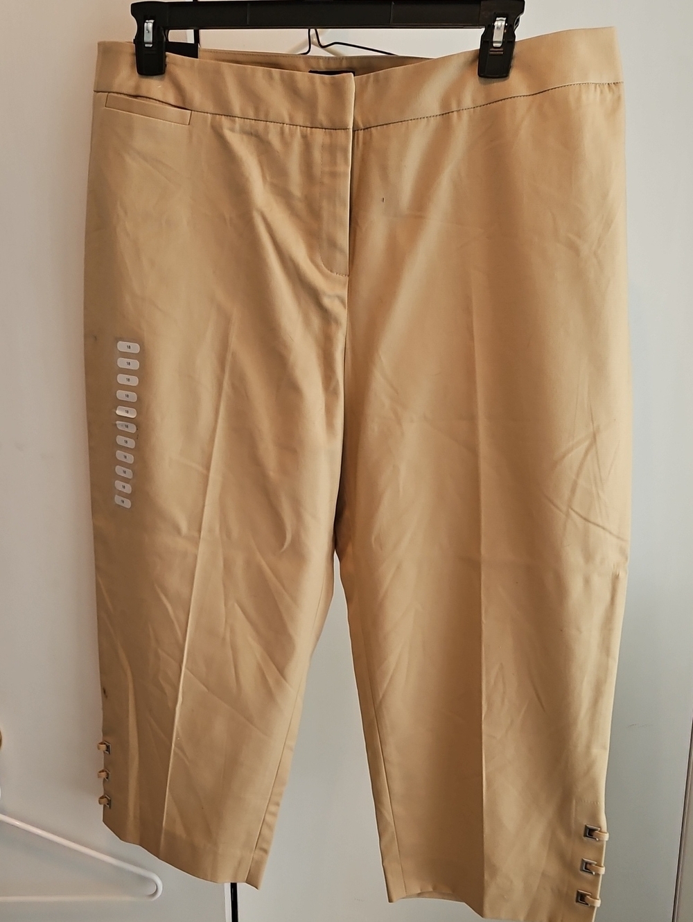 Rafaella Cropped Capris in Tan with Button Hem